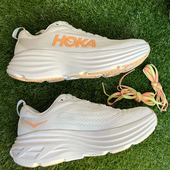 HOKA Bondi 8 sneakers size 9.5 White/ Cantaloupe New Season Women New in box - Picture 6 of 16